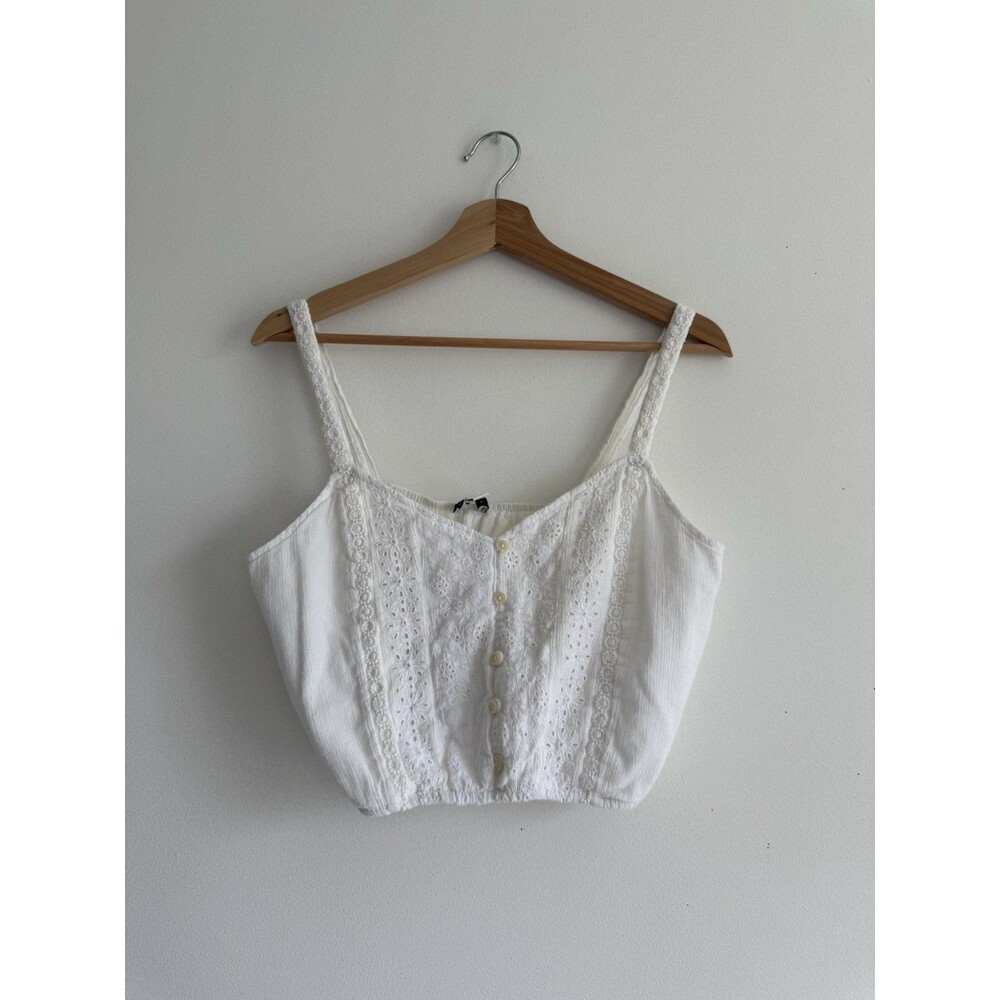 ✿ American Eagle White Eyelet Lace Crop Top Size S Button Front Boho